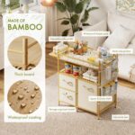 Amazer Baby Changing Table, Bamboo Baby Dresser Table with Flat Top, Diaper Changing Station with 3 Removable Storage Drawers, Large Storage Nursery Organizer Shelves with Pad, Mesh Pocket - Image 6