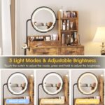Vabches Makeup Vanity Desk with Round Mirror and Lights, Vanity Makeup Table with 2 Drawers, Small Vanity Table for Bedroom with Lots Storage (Brown with Charging, 15.75 * 31.5 * 53.6in) - Image 6