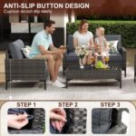 JOYURE 4-Piece Patio Furniture Set,Outdoor Wicker Patio Conversation Set with Tempered Glass Table,All-Weather Rattan Sectional Loveseat&Chairs with Thick Cushions for Garden,Deck,Backyard-Grey - Image 6