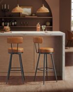 VASAGLE EKHO Collection - Bar Stools Set of 2, Swivel Bar Height Bar Stools with Back, Synthetic Leather with Stitching, Mid-Century Modern, 30-Inch Tall Barstools for Kitchen Home Bar, Caramel Brown - Image 10