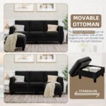 JAMFLY Convertible Sectional Couches for Living Room, L-Shaped Couch 3 Seat Sectional Sofa Set with Corduroy Fabric and Movable Ottoman Small Couch for Apartments, Office(Black) - Image 4