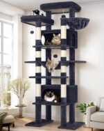 Globlazer XXL Giant Cat Tree, 83 Inch Heavy Duty Tall Cat Tower for Indoor Cats Large Adult, Multi-Level Large Cat Condo with 8 Scratching Posts, Hammock, 2 Cat Caves, 2 Platform, F83B, Dark Grey - Image 2