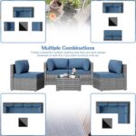 Shintenchi 5 Pieces Outdoor Patio Furniture Sets, Patio Sectional Sofa Couch, Gray PE Wicker Furniture Modular Patio Conversation Sets Patio Sofa with Washable Cushions & Table（Aegean Blue） - Image 6
