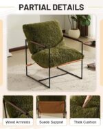 Karl home Modern Accent Chair Plush Fleece Upholstered Living Room Chair with Metal Frame Wooden Armrest Comfy Lounge Armchair for Living Room, Bedroom, Balcony, Reading Room, Green - Image 4