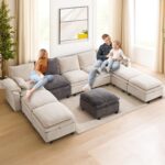 130" Modular Sectional Sofa U Shaped with Storage, Chenille Cloud Couch for Small Spaces, Living Room, Apartment, Comfy Deep Seat with Reversible Ottoman (6 Seats Grey) - Image 8