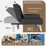 Homall Futon Sofa Bed, Futon Couch with Removable Armrests, Adjustable Recliner Sleeper Sofa Bed with Dual Cup Holders for Living Room, Apartment, Office (Fabric, Black) - Image 4