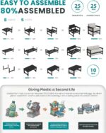 SERWALL Black HDPE Outdoor Loveseat with Khaki Cushions, All Weather Use Outdoor Loveseat Sofa, Black Frame with Khaki Cushions - Image 7