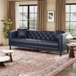 Mid Century Modern Leather Sofa 81 Inch, Chesterfield Style 3 Seat Couch with Deep 26" Seats, Button Tufted Upholstery, Includes 2 Pillows for Living Room, Apartment or Office, Black - Image 5