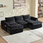 Vamcheer U Shaped Cloud Couch - Utra Soft Modular Sectional Sofa with 2 Movable Ottoman, Deep Seat Boneless Couches for Living Room, Bedroom, Office, No Assembly Required, Black - Image 2