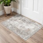 2x3 Washable Non-Slip Area Rug - Soft Low Pile Throw Rug for Kitchen Entryway Bedroom - Modern Indoor Door Mat with Rubber Backing (Beige Grey) - Image 2