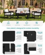 SERWALL Black HDPE Outdoor Loveseat with Khaki Cushions, All Weather Use Outdoor Loveseat Sofa, Black Frame with Khaki Cushions - Image 3