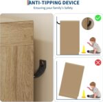 GarveeHome Multifunctional Wooden Dresser for Bedroom, 43.3 in H 2 Door Wardrobe Armoire Closet with 4 Drawers and Hanging Rod, Low Storage Cabinet for Hanging Cloth, Natural Oak - Image 7