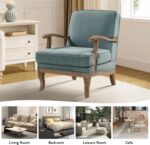 HULALA HOME Mid-Century Modern Accent Chair, Upholstered Lounge Arm Chair with Solid Wood Legs and Armrest, Removable Cushion Comfy Retro Reading Armchair for Living Room, Bedroom, Balcony, Blue - Image 6