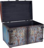 Household Essentials Vintage Wood Storage Trunk, Large, Blue Body/Brown Lid/Floral Design - Image 5
