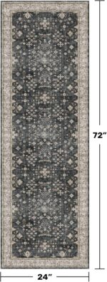 Black Boho Washable 2x6 Runner Rugs for Hallway Kitchen Bedroom Beside Laundry Room Bathroom Rug, Pet & Kids Friendly, Non Slip Low Pile Stain Resistant Soft Foldable Long 24 x 72 Floor Carpet - Image 3