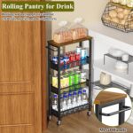 Utility Slim Storage Cart, 4 Tier Small Rolling Kitchen Laundry Room Cart with Wood Top, Metal Narrow Bathroom Storage Cabinet Mobile Shelf Unit Organizer Trolley with Handle for Narrow Space - Image 7