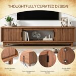 TV Stands for Living Room, 70 Inch Large Entertainment Center Fluted TV Stand with Storage, Boho Media Console Wood Television Table with Cable Management Hole, Walnut - Image 7