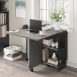 IDEALHOUSE FoldingTable, Drop Leaf Dining Table with 6 Wheels and 2-Layer Storage Shelf, Space Saving Table for Small Spaces (Slate Oak, 50.1" D x 31.4" W x 29.5" H) - Image 9