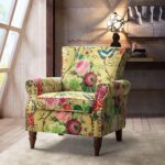 HULALA HOME Modern Wingback Accent Chair with Wood Legs & Removable Cushion, Comfy Upholstered Armchair with Nailhead Trim, Floral Pattern Single Sofa Chair for Living Room Bedroom, Mustard - Image 2