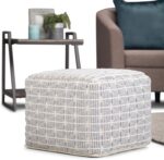 SIMPLIHOME Noreen Square Pouf - 18 inch Wide Upholstered Handwoven Cotton Ottoman in Light Blue and White, Boho Footstool or Extra Seating for Living Room with Polystyrene Filling, Assembled - Image 4