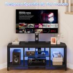 Corner TV Stand with Mount LED - Universal TV Mount Stand for 32-65" TV, Height Adjustable Swivel TV Console Wood & Steel Entertainment Center with Mount, Cabinet, Power Outlet, Colorful Light, Black - Image 5