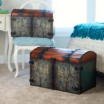 Household Essentials Vintage Wood Storage Trunk, Large, Blue Body/Brown Lid/Floral Design - Image 3