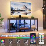 Corner TV Stand with Mount LED - Universal TV Mount Stand for 32-65" TV, Height Adjustable Swivel TV Console Wood & Steel Entertainment Center with Mount, Cabinet, Power Outlet, Colorful Light, Black - Image 4