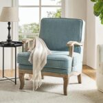 HULALA HOME Mid-Century Modern Accent Chair, Upholstered Lounge Arm Chair with Solid Wood Legs and Armrest, Removable Cushion Comfy Retro Reading Armchair for Living Room, Bedroom, Balcony, Blue - Image 2