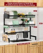 Sakugi Dish Drying Rack - Over The Sink Dish Drainer Drying Rack with Utensil & Knife Holder, Hooks, Stainless Steel Kitchen Organizers and Storage Solution, 11.8" D x 31.5"~39.0''W x 30" H, Black - Image 8
