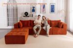 MAXYOYO 129.5" Modular Sectional Sofa Couch, U Shaped Modern Cloud Couch with 2 Ottomans, Sofa in A Box, Tufted 6-Seat Boneless Sleeper Chair for Living Room, No Assembly Required, Orange - Image 8