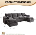 130" Modular Sectional Sofa U Shaped with Storage, Chenille Cloud Couch for Small Spaces, Living Room, Apartment, Comfy Deep Seat with Reversible Ottoman (6 Seats Grey) - Image 3
