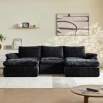 Vamcheer U Shaped Cloud Couch - Utra Soft Modular Sectional Sofa with 2 Movable Ottoman, Deep Seat Boneless Couches for Living Room, Bedroom, Office, No Assembly Required, Black - Image 6