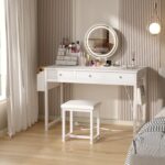 Lufeiya White Makeup Vanity Desk with Mirror and Lights, 40 inch Make Up Vanity Desks with Drawers & Power Outlet, Dressing Table and Chair Set for Girls Bedroom, White - Image 3
