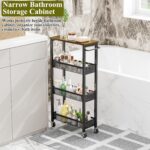 Utility Slim Storage Cart, 4 Tier Small Rolling Kitchen Laundry Room Cart with Wood Top, Metal Narrow Bathroom Storage Cabinet Mobile Shelf Unit Organizer Trolley with Handle for Narrow Space - Image 9