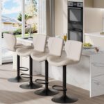 Shintenchi Bar Stools Set of 4 Modern Swivel Bar Chairs, Counter Height Faux Leather Metal Barstools, Upholstered Island Chairs with Back and Footrest, Beige - Image 4