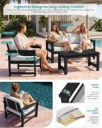 SERWALL Black HDPE Outdoor Loveseat with Khaki Cushions, All Weather Use Outdoor Loveseat Sofa, Black Frame with Khaki Cushions - Image 4