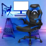 N-GEN Video Gaming Chair Ergonomic Computer Desk Office Chair with Lumbar Support Adjustable Height Swivel Wheels Flip-Up Arms PU Leather Home and Office (Blue) - Image 3