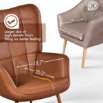 Yaheetech Accent Chairs, Large PU Leather High-Back Chair w/Metal Legs, Pottery Barn Style Living Room Chairs for Bedroom/Home Office, Camel - Image 6