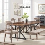 Tribesigns Farmhouse Dining Table for 6 People, 70.8-Inch Rectangular Wood Dining Table, Rustic Kitchen Table with Heavy Duty Metal Legs for Dining Room - Image 9