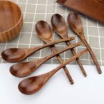Soup Spoons,AOOSY Wooden Soup Spoons, 6 Pieces 7.84 inches Japanese Ramen Spoon Round Nanmu Wood Long Handle Rice Dessert Cooking Tasting Dinner Table Spoon for Kitchen Restaurant - Image 4
