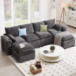 130" Modular Sectional Sofa U Shaped with Storage, Chenille Cloud Couch for Small Spaces, Living Room, Apartment, Comfy Deep Seat with Reversible Ottoman (6 Seats Grey) - Image 2