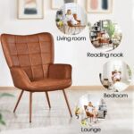 Yaheetech Accent Chairs, Large PU Leather High-Back Chair w/Metal Legs, Pottery Barn Style Living Room Chairs for Bedroom/Home Office, Camel - Image 8