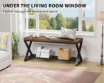 LVB Rustic Entryway Bench with Shoe Storage, Wooden and Metal Shoe Bench with Seating, Industrial Indoor Bench for Living Room Bedroom, Shoe Rack Bench for Foyer Hallway Entrance, Rustic Brown, 39 in - Image 9