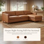 Poly & BARK Harper Right-Facing Leather Sleeper Sectional Sofa Cognac Tan– Full-Grain Aniline Leather, Sculptural Silhouette, Walnut-Finished Legs – Modern Statement Sofa for Living Spaces - Image 4