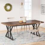 Tribesigns Farmhouse Dining Table for 6 People, 70.8-Inch Rectangular Wood Dining Table, Rustic Kitchen Table with Heavy Duty Metal Legs for Dining Room - Image 2