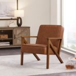 Yaheetech Accent Chair Faux Leather Armchair Lounge Chair with Wood Frame, Modern Retro Lounge Chair for Living Room/Office/Reception Area, Light Brown - Image 4
