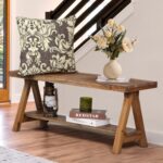 Wnutrees 43" Farmhouse Wood Bench, Long Rustic Indoor Storage Bench for Entryway, Living Room, Dining Room, Solid Wood Construction, Original Wood - Image 2