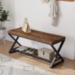LVB Rustic Entryway Bench with Shoe Storage, Wooden and Metal Shoe Bench with Seating, Industrial Indoor Bench for Living Room Bedroom, Shoe Rack Bench for Foyer Hallway Entrance, Rustic Brown, 39 in - Image 2