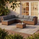 Qsun 7 Pieces Patio Furniture Set, Outdoor Sectional Rattan Sofa Set, Wicker Patio Conversation Set with Cushions and Glass Coffee Table, for Balcony, Porch, Garden, Grey - Image 2