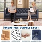 Mid Century Modern Leather Sofa 81 Inch, Chesterfield Style 3 Seat Couch with Deep 26" Seats, Button Tufted Upholstery, Includes 2 Pillows for Living Room, Apartment or Office, Black - Image 6